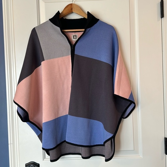 Anne Klein Women's Color Block Zip Front Cape Cardigan poncho double zipper L - Picture 1 of 15